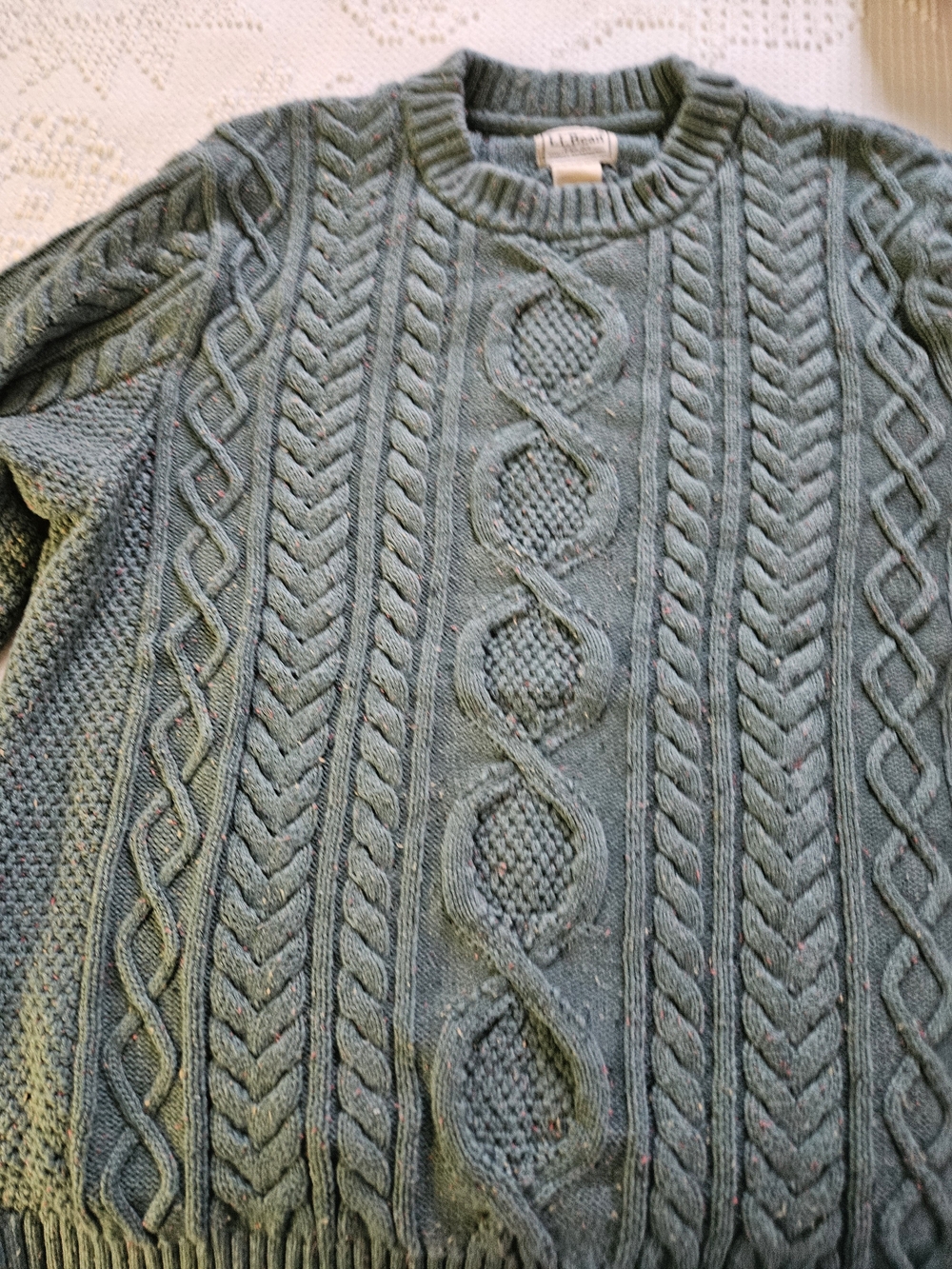 L.L. Bean Teal Cable Knit Crewneck Sweater